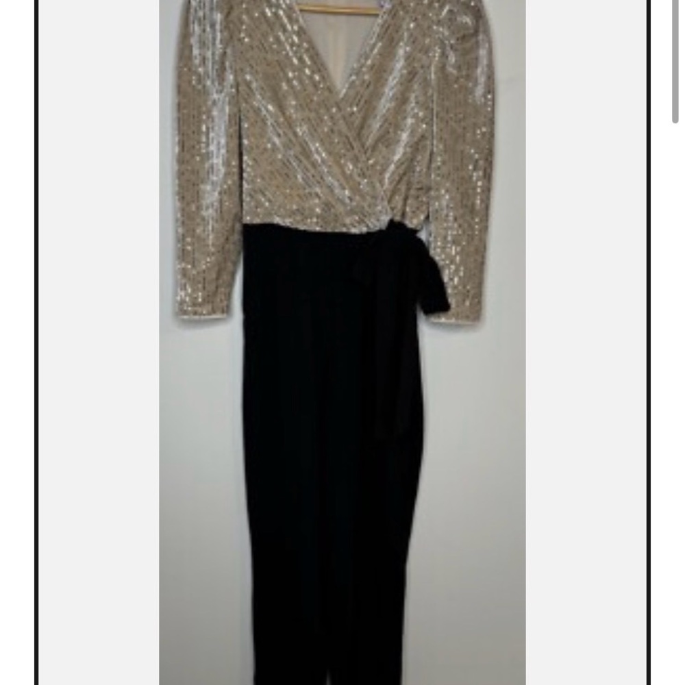 Julia Jordan Sequin Wrap Jumpsuit in Black and Silver